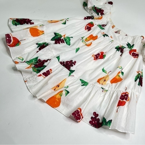 RARE Urban Outfitters White Fruit Off Shoulder Puff Sleeve Babydoll Mini Dress - Picture 8 of 16